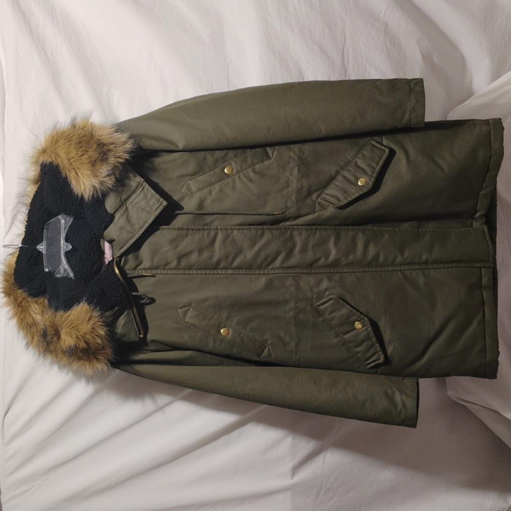 (BX24) NWOT J. Crew Winter Parka Coat Prima Loft Moss Green Sz.XS Oversized